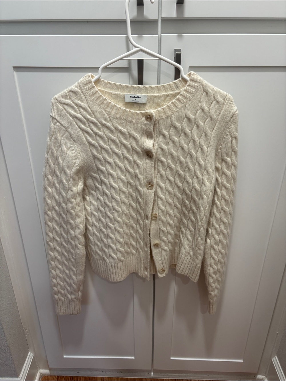 Sunday Best Cream Cable Knit Button-Front Cardigan